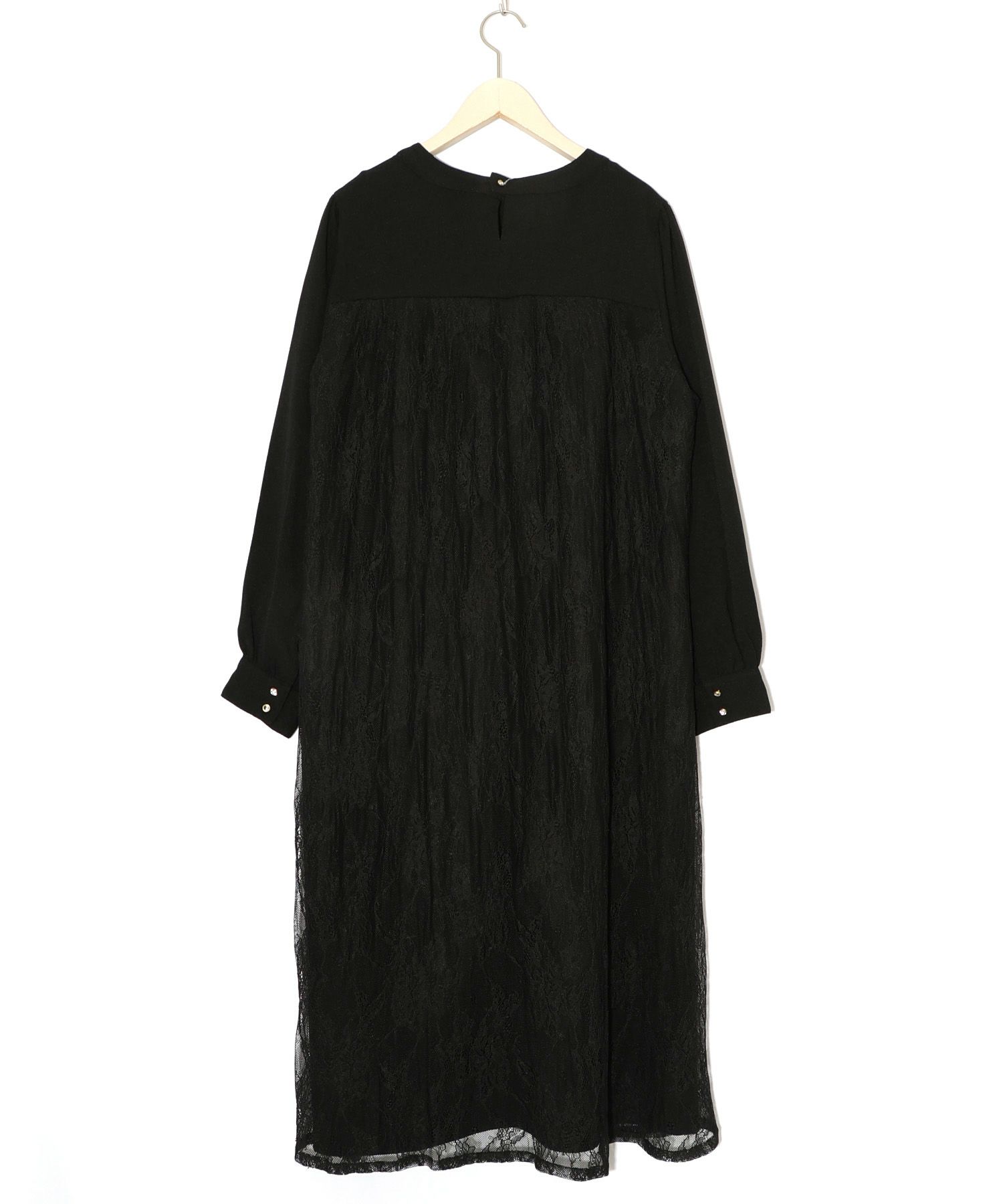 ガーデンティーパーティ柄 布帛×チュールレースワンピース-13