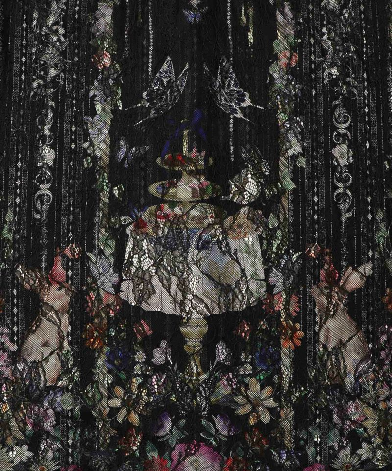 ガーデンティーパーティ柄 布帛×チュールレースワンピース-14