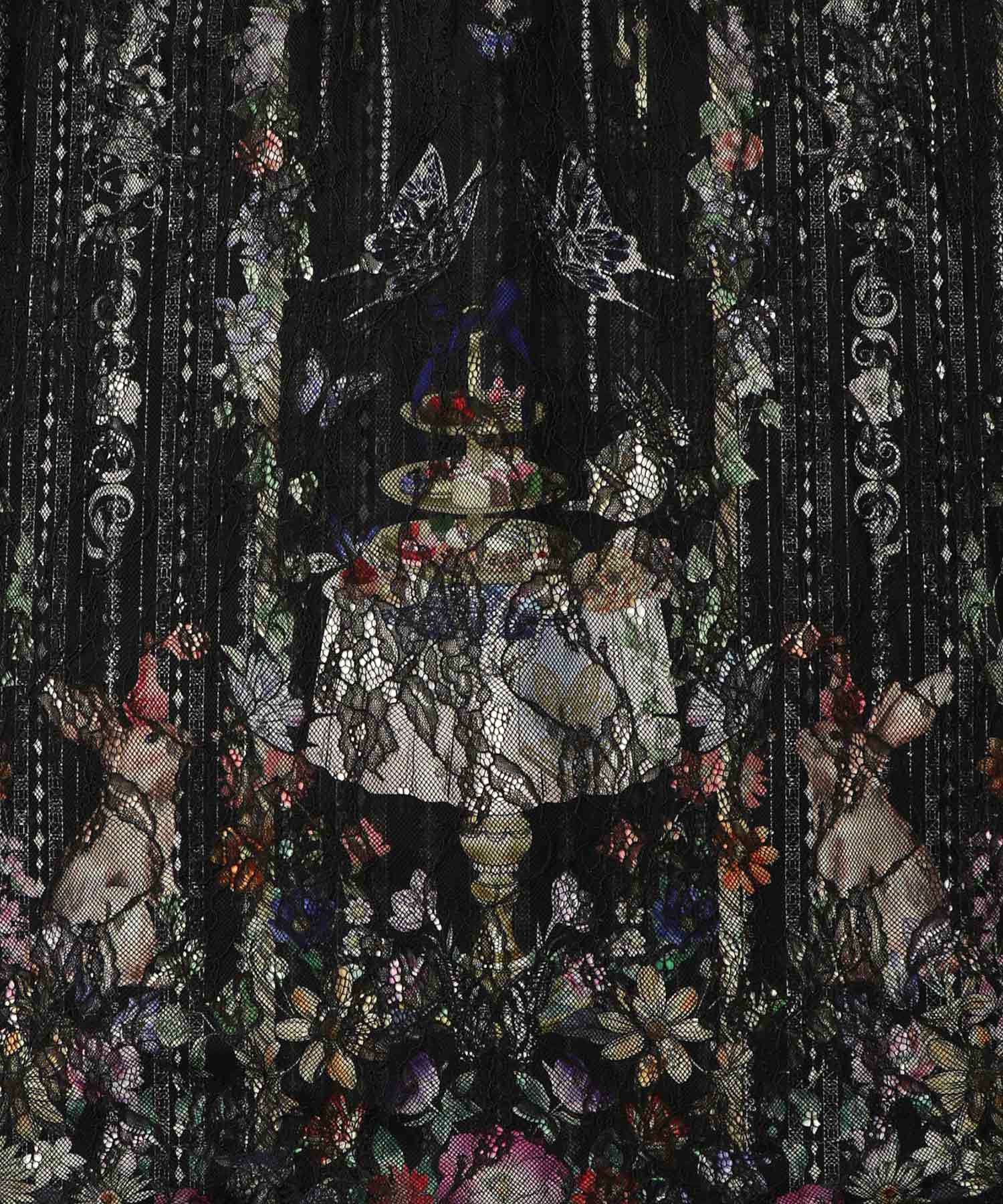 ガーデンティーパーティ柄 布帛×チュールレースワンピース-14