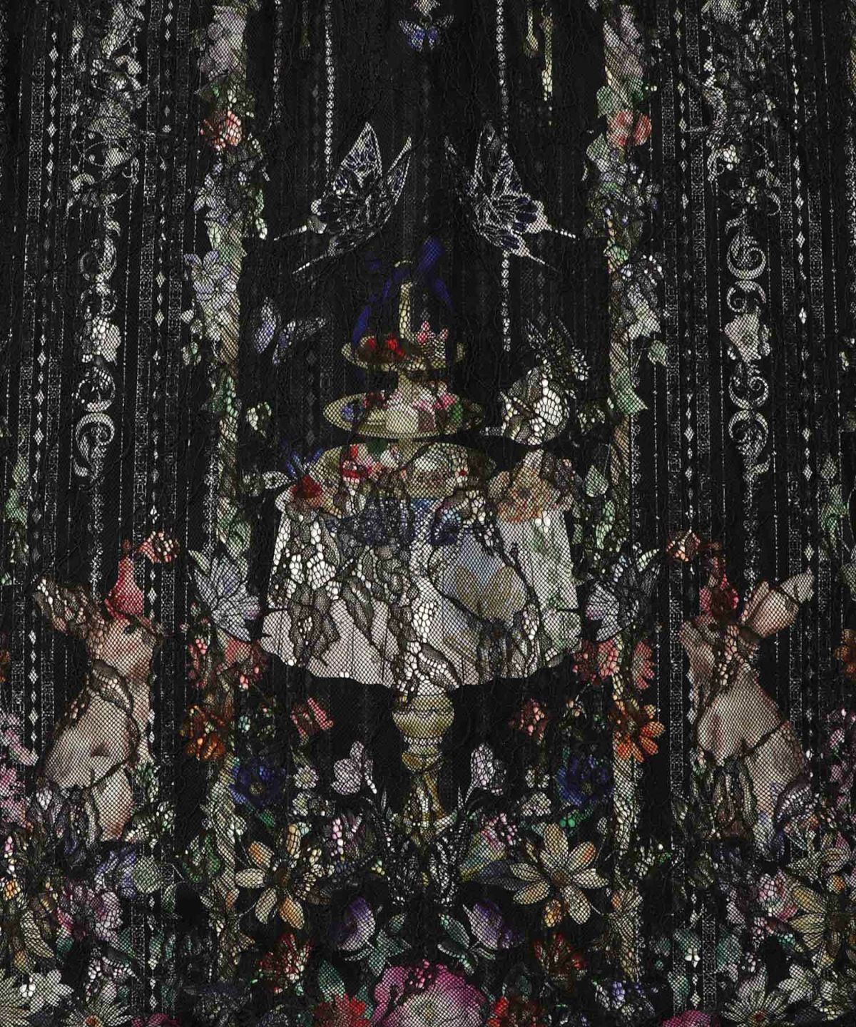 ガーデンティーパーティ柄 布帛×チュールレースワンピース-14