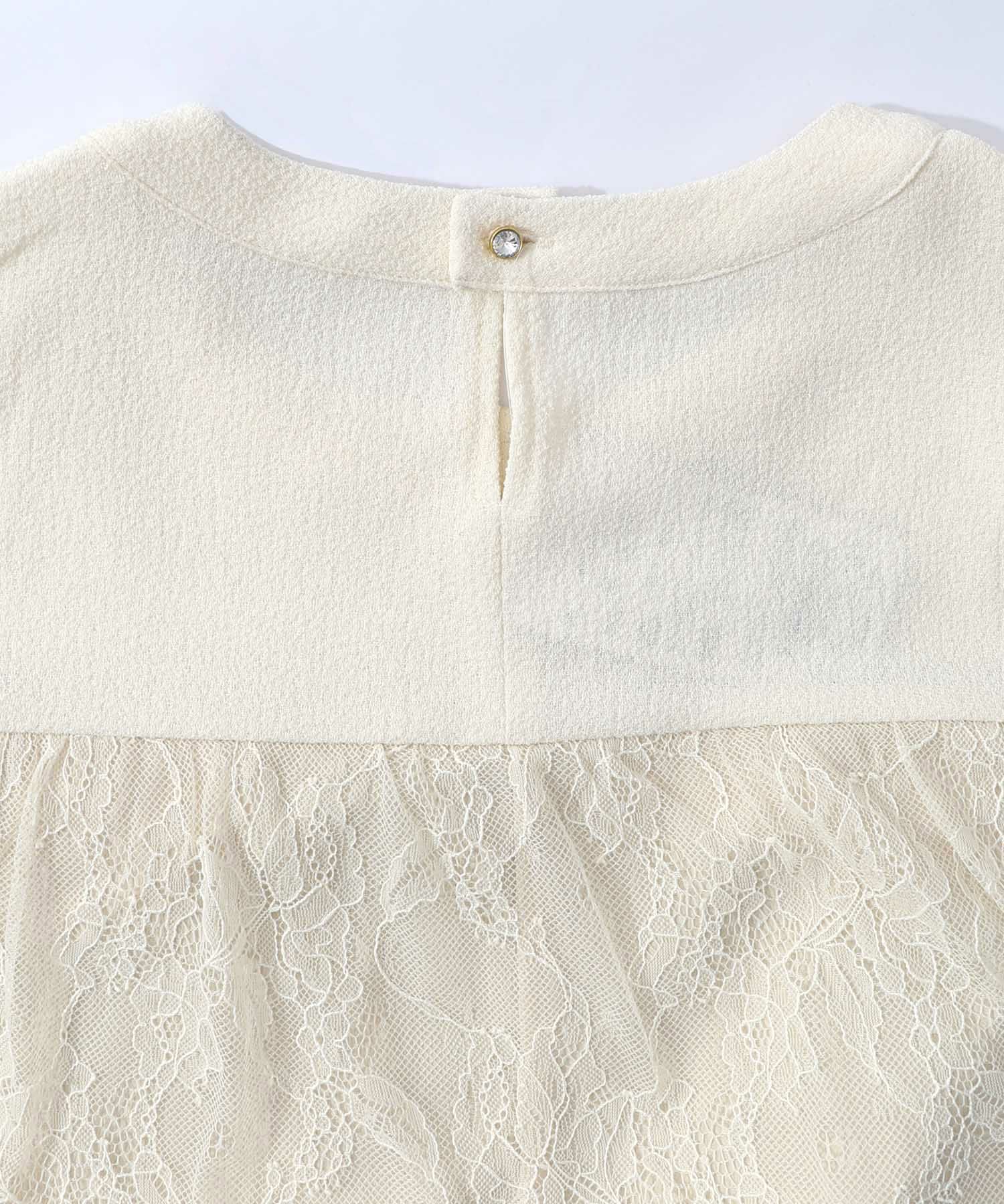 ガーデンティーパーティ柄 布帛×チュールレースワンピース-16