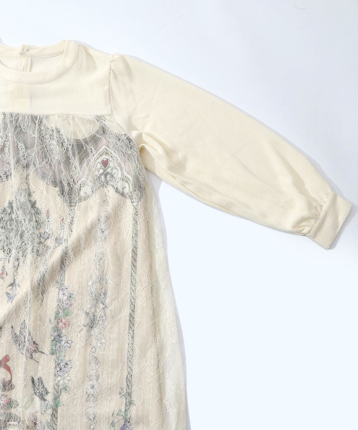 ガーデンティーパーティ柄 布帛×チュールレースワンピース-17