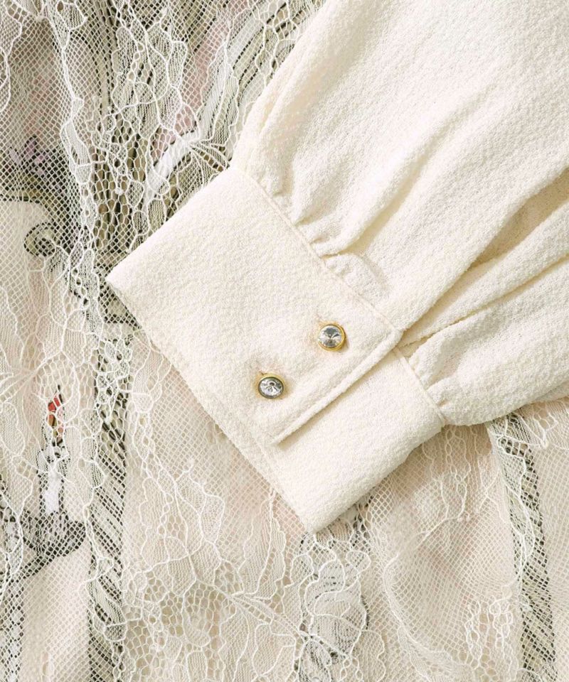 ガーデンティーパーティ柄 布帛×チュールレースワンピース-18