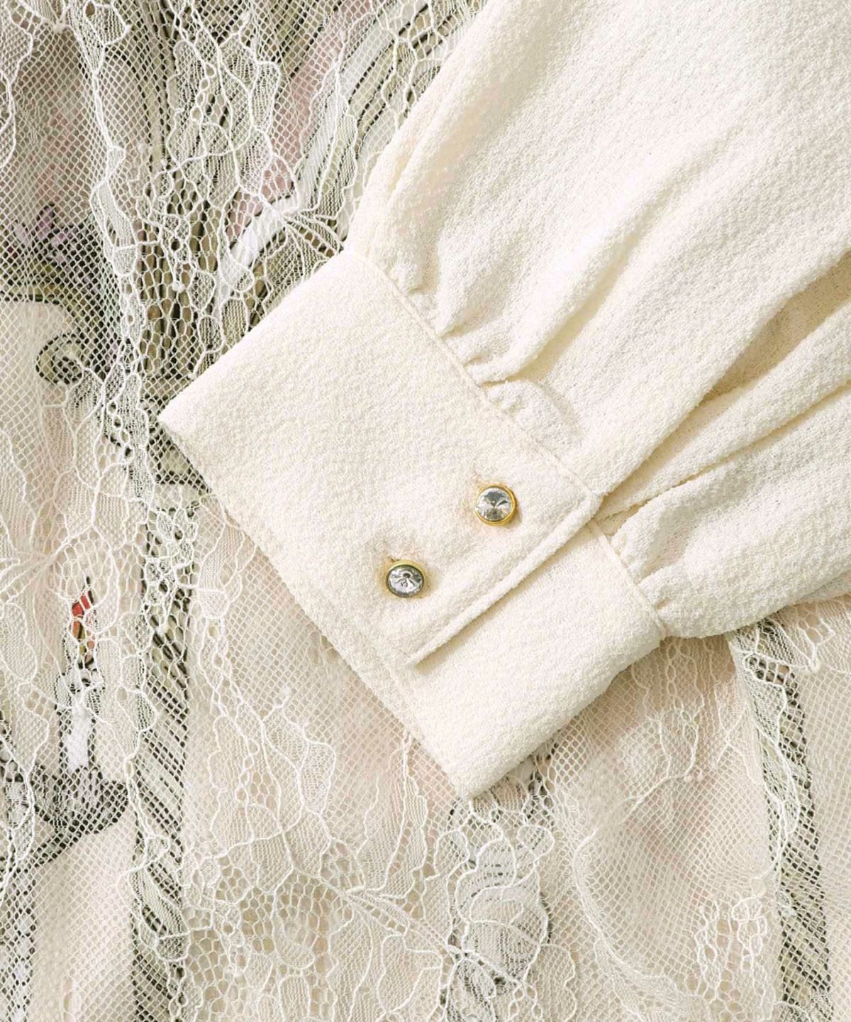 ガーデンティーパーティ柄 布帛×チュールレースワンピース-18