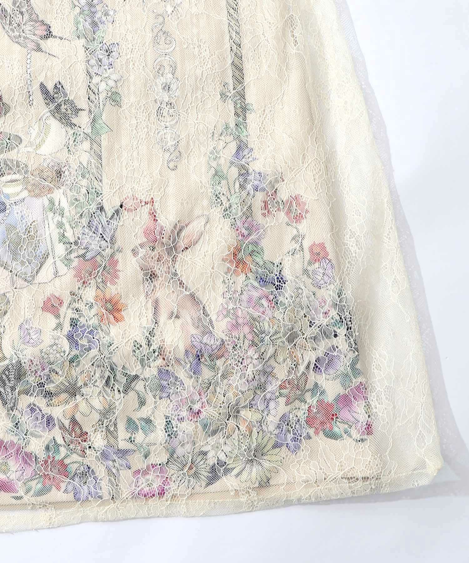 ガーデンティーパーティ柄 布帛×チュールレースワンピース-19