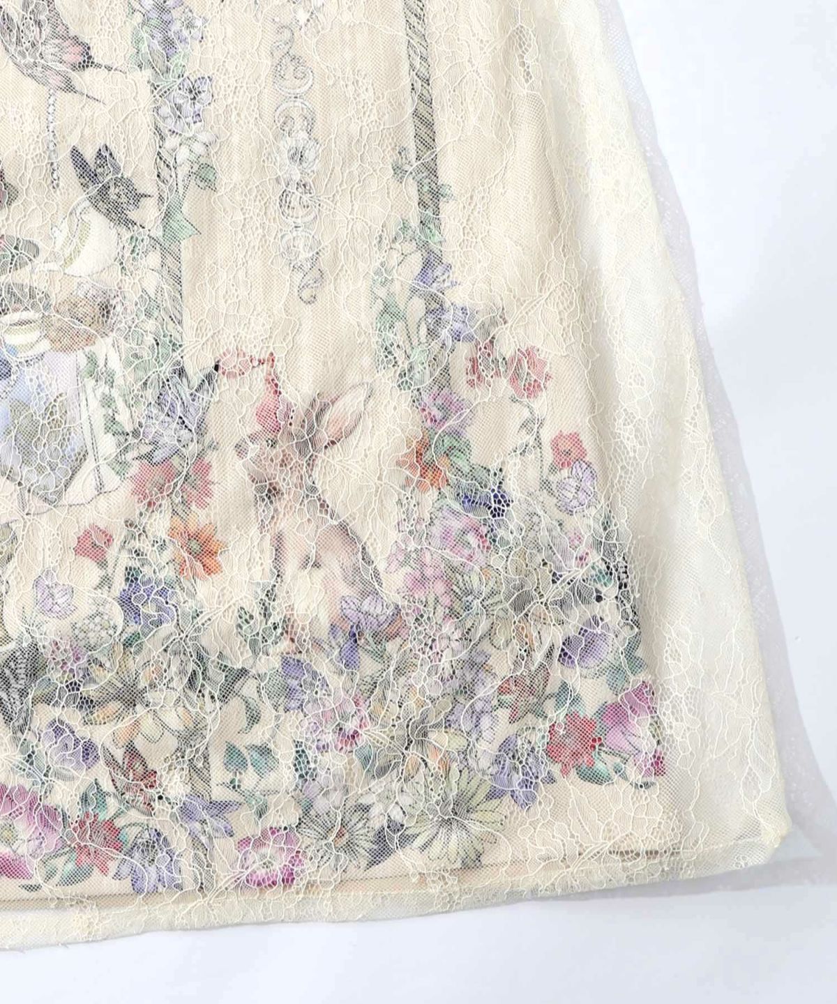 ガーデンティーパーティ柄 布帛×チュールレースワンピース-19