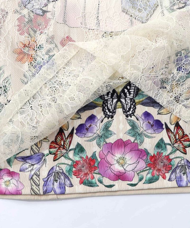 ガーデンティーパーティ柄 布帛×チュールレースワンピース-