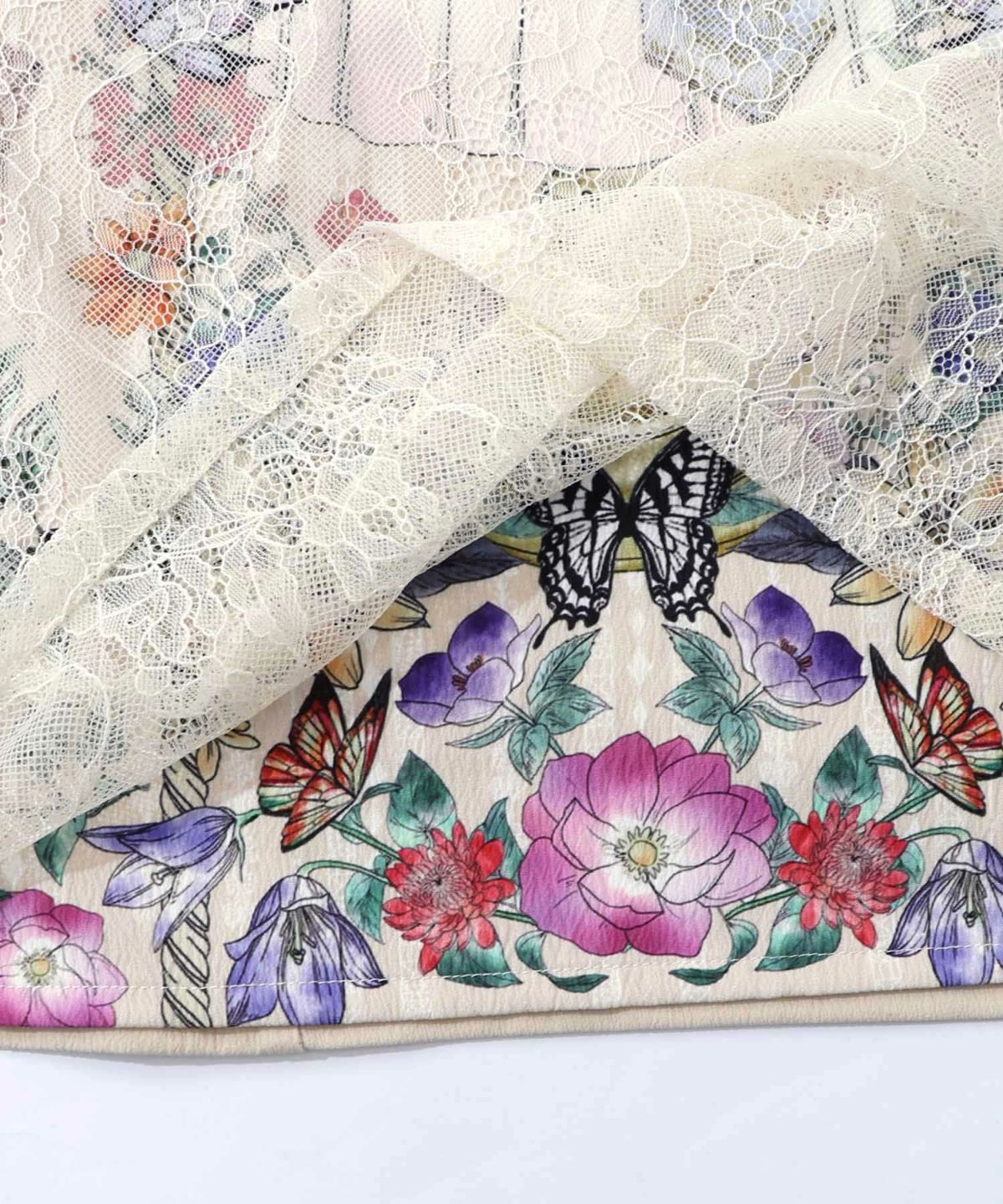 ガーデンティーパーティ柄 布帛×チュールレースワンピース-