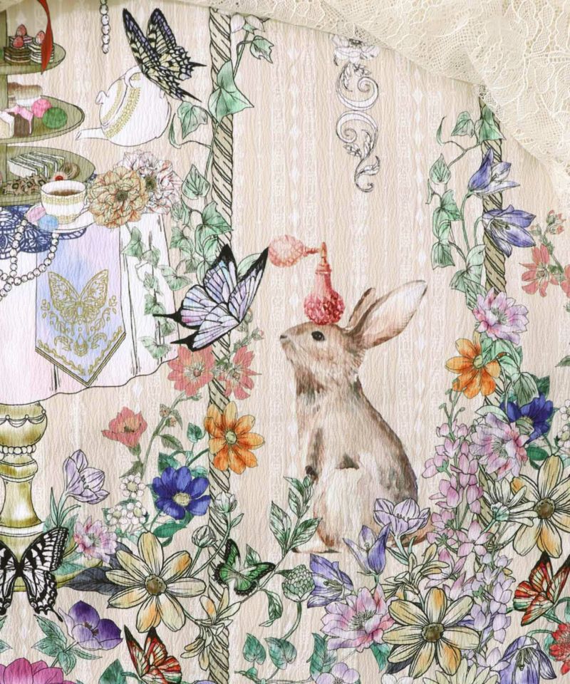 ガーデンティーパーティ柄 布帛×チュールレースワンピース-21