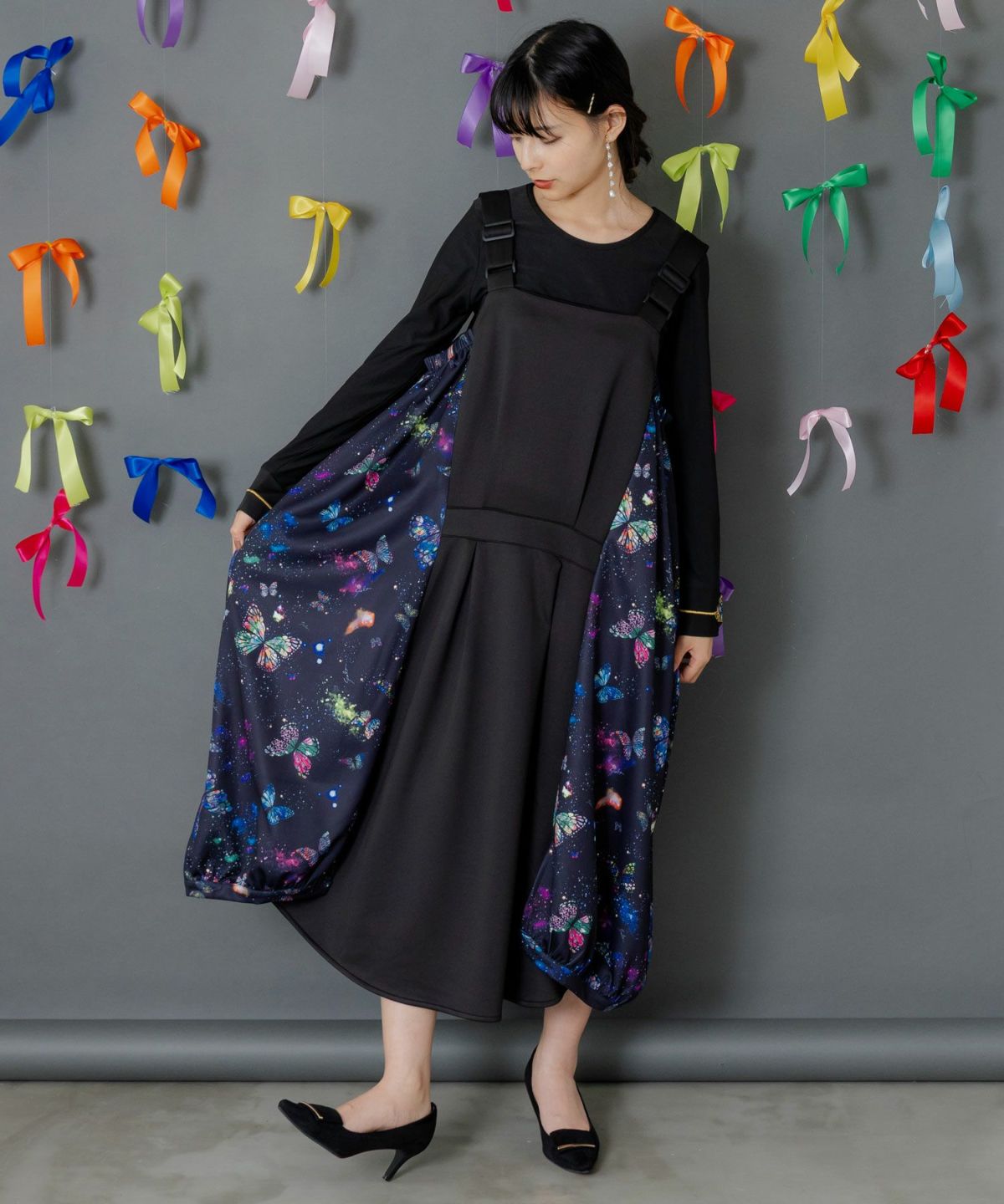 宇宙蝶柄×ジャージ生地 ジャンパースカート-1