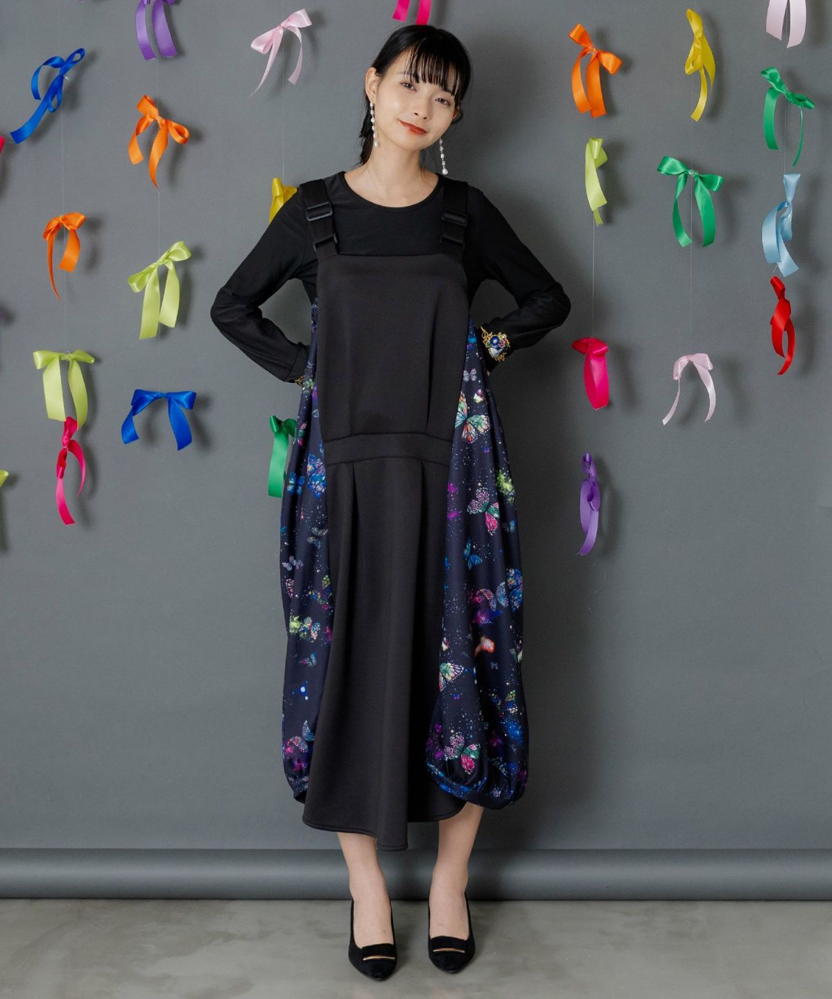 宇宙蝶柄×ジャージ生地 ジャンパースカート-2