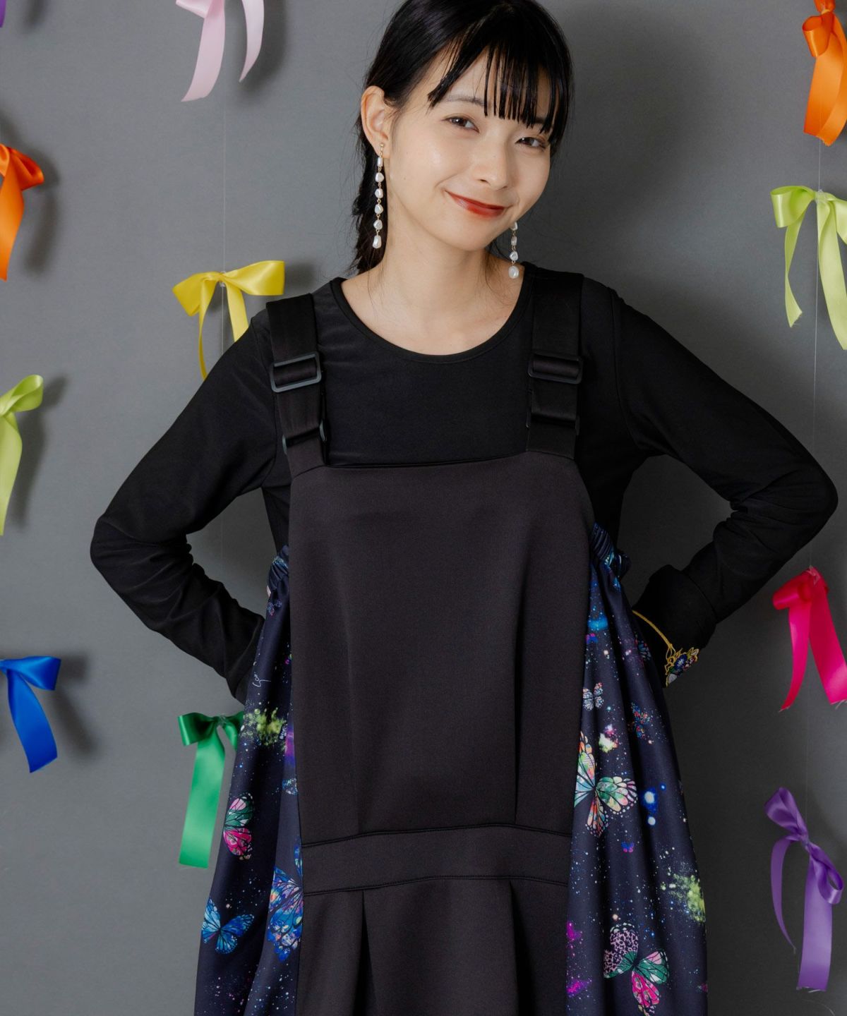 宇宙蝶柄×ジャージ生地 ジャンパースカート-3