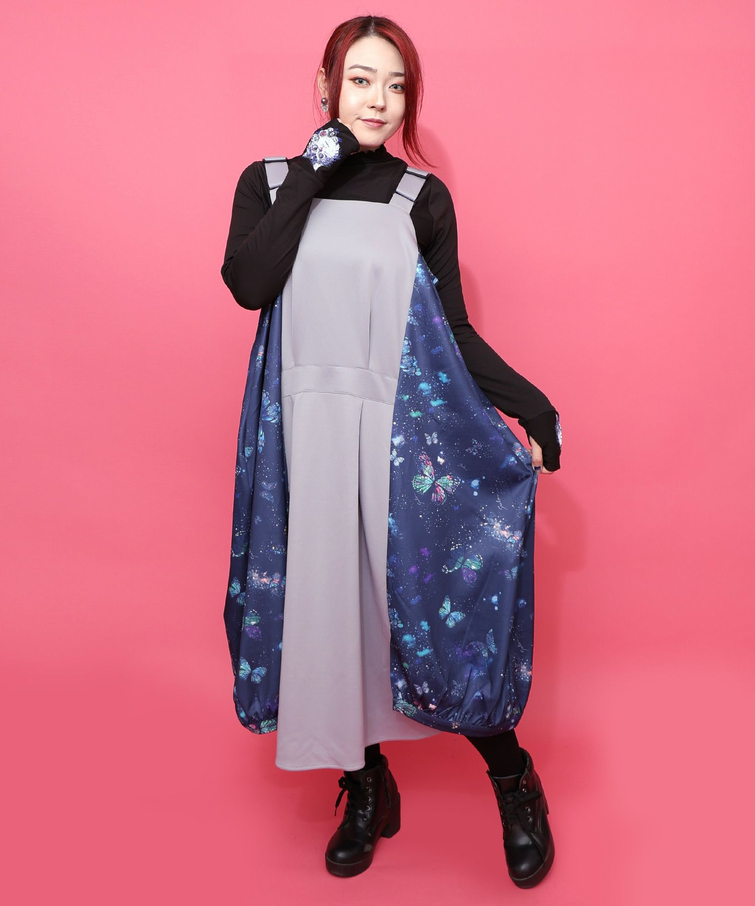 宇宙蝶柄×ジャージ生地 ジャンパースカート-10