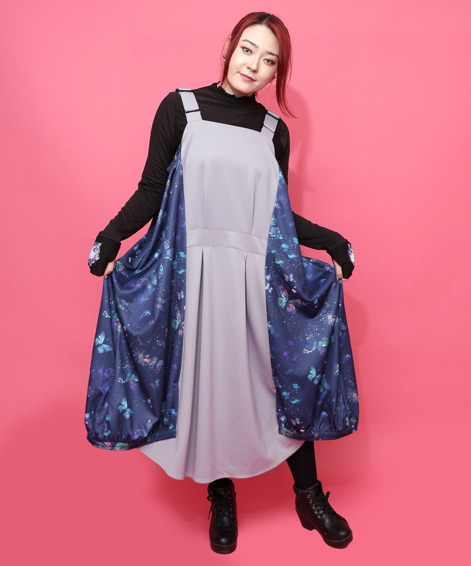 153776：宇宙蝶柄×ジャージ生地 ジャンパースカートの通販-ScoLar