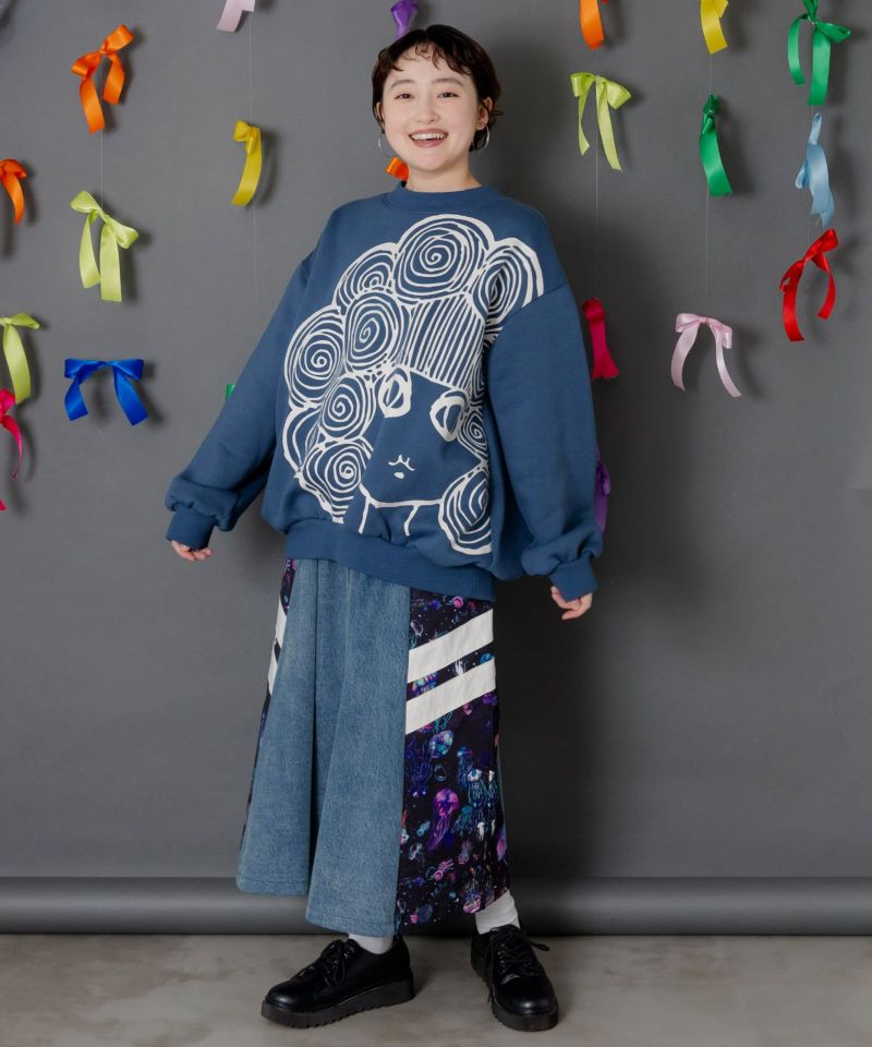 クラゲ柄ナイロン×デニムスカート-2