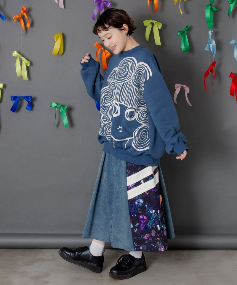 クラゲ柄ナイロン×デニムスカート-3