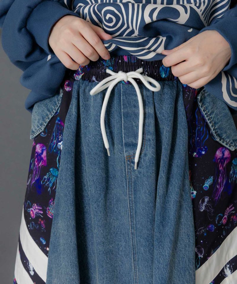 クラゲ柄ナイロン×デニムスカート-6