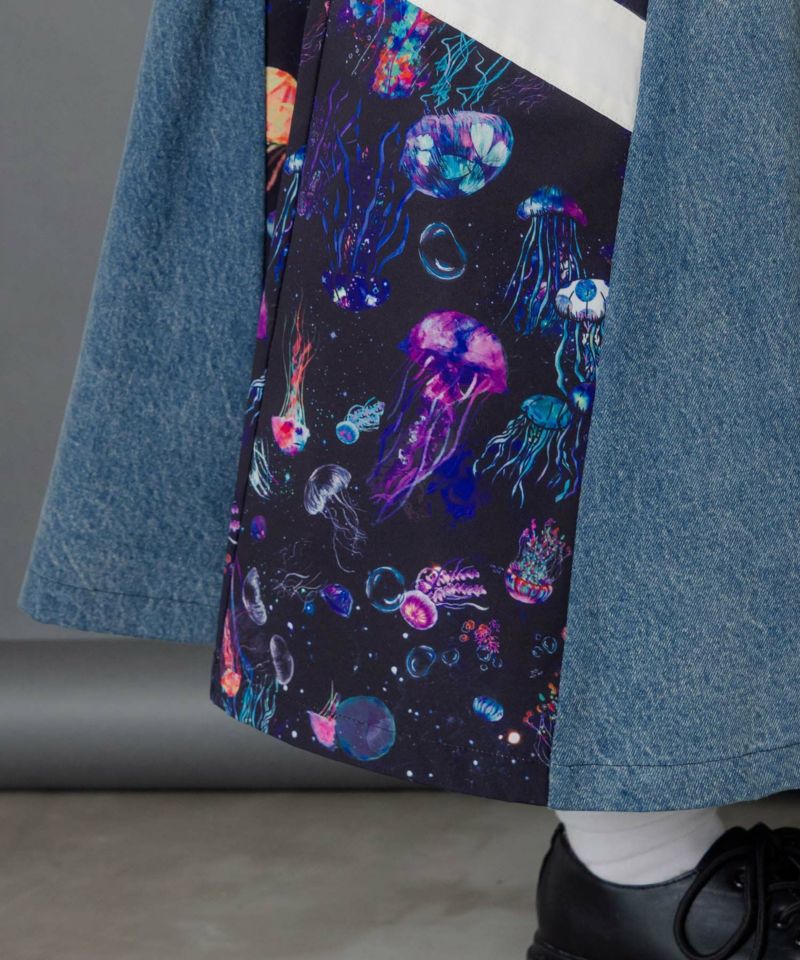 クラゲ柄ナイロン×デニムスカート-8