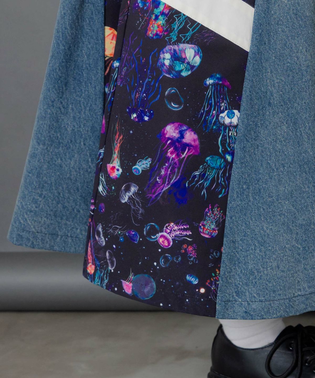 クラゲ柄ナイロン×デニムスカート-8