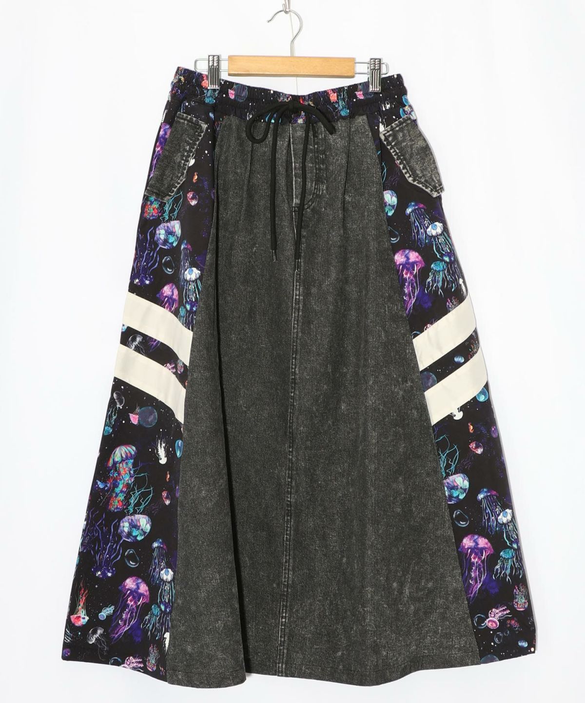 クラゲ柄ナイロン×デニムスカート-18
