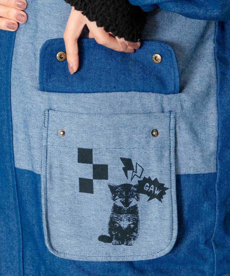 落書きモザイク柄デニム×ボアジャケット-9