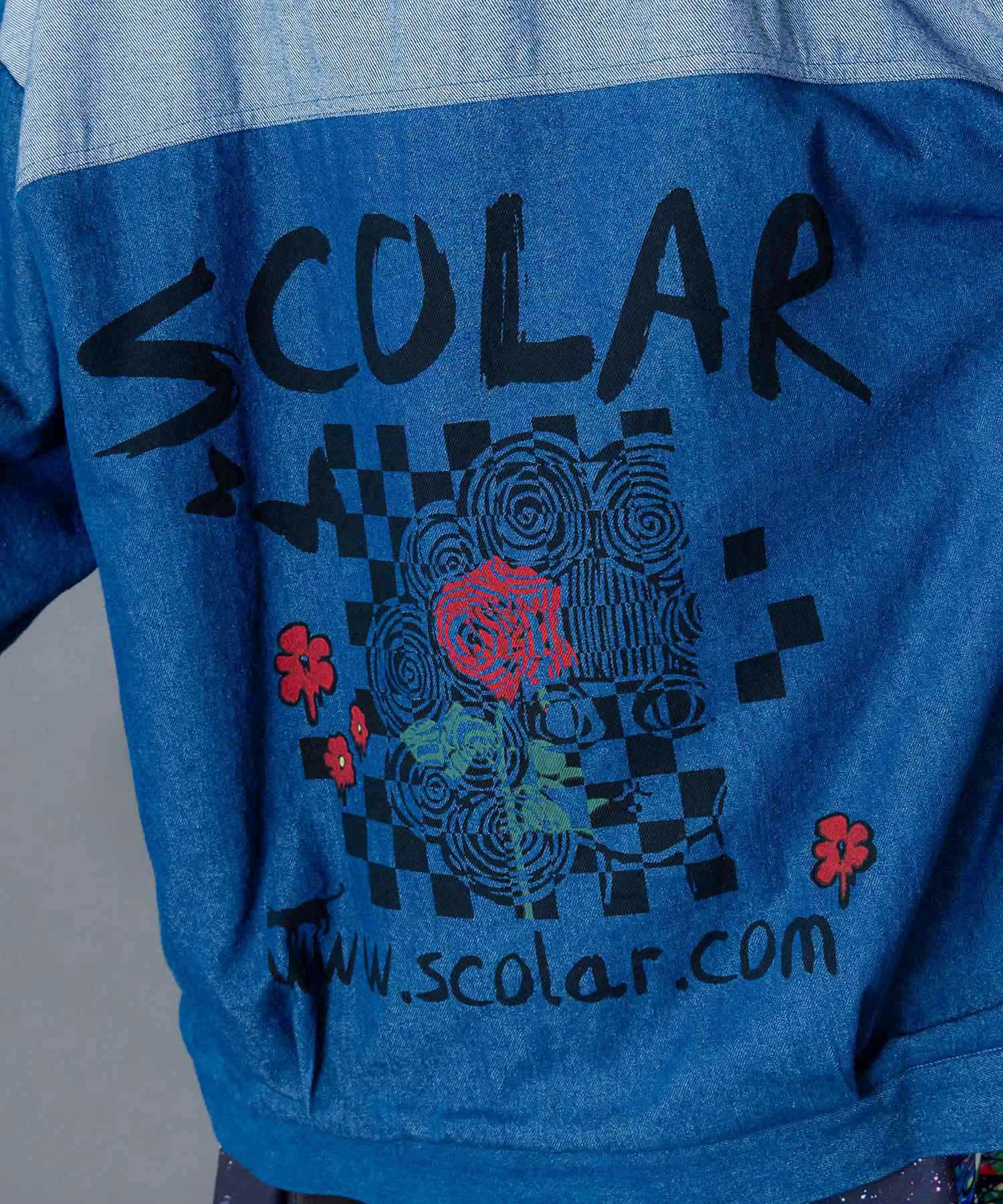 落書きモザイク柄デニム×ボアジャケット-11