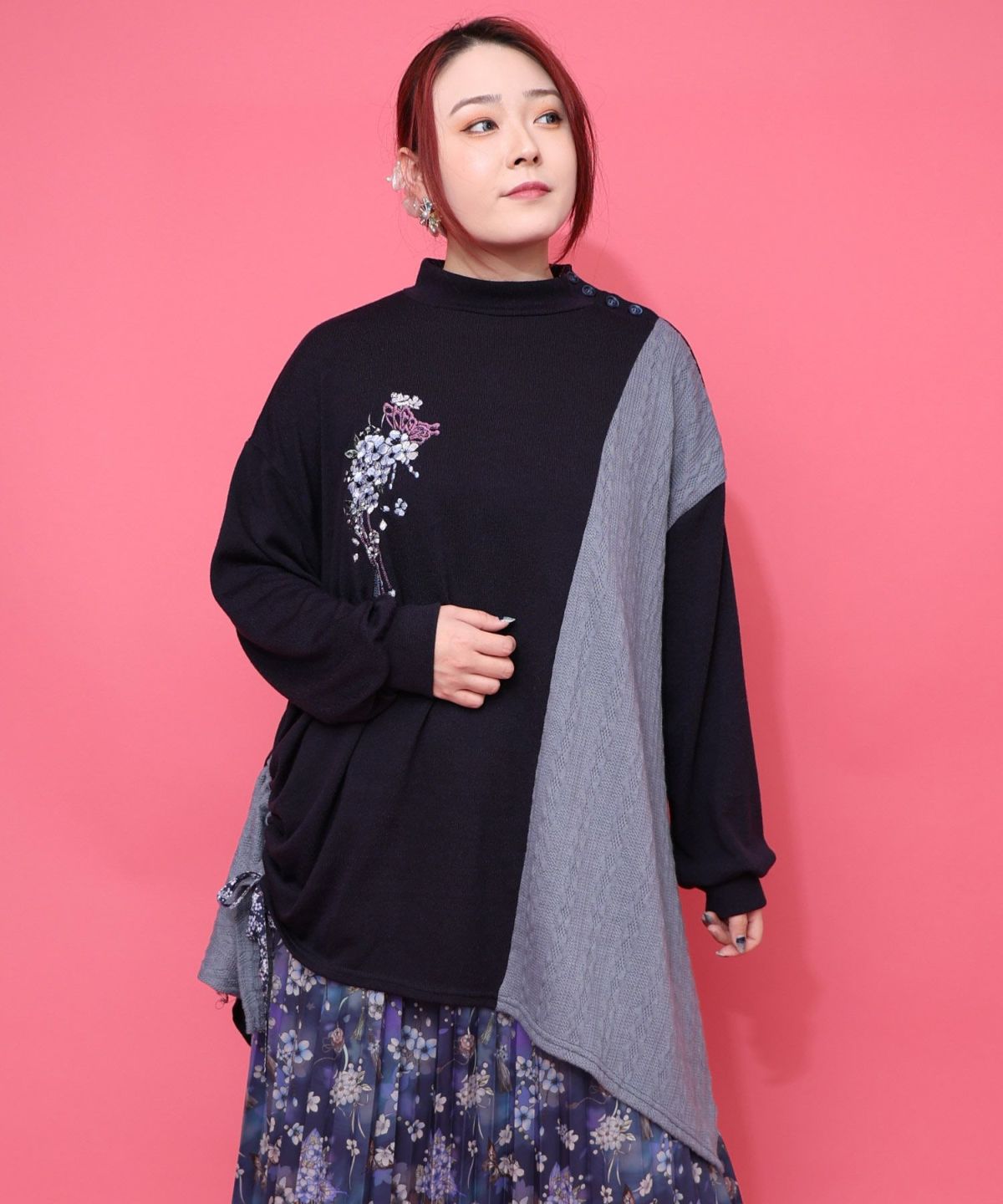 雅結×iS ScoLarコラボ 異素材切替プルオーバー-3