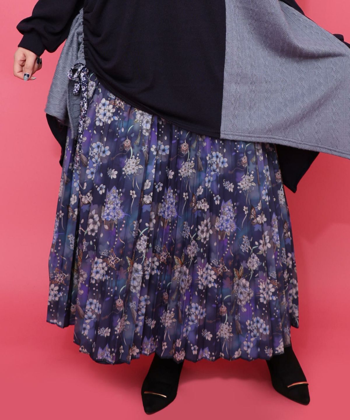 雅結×iS ScoLarコラボ 花蝶リバーシブルスカート-3