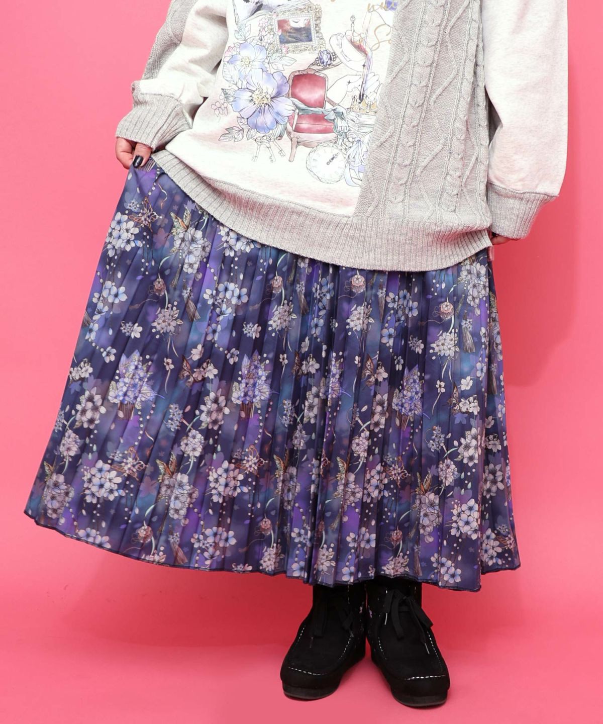 雅結×iS ScoLarコラボ 花蝶リバーシブルスカート-6