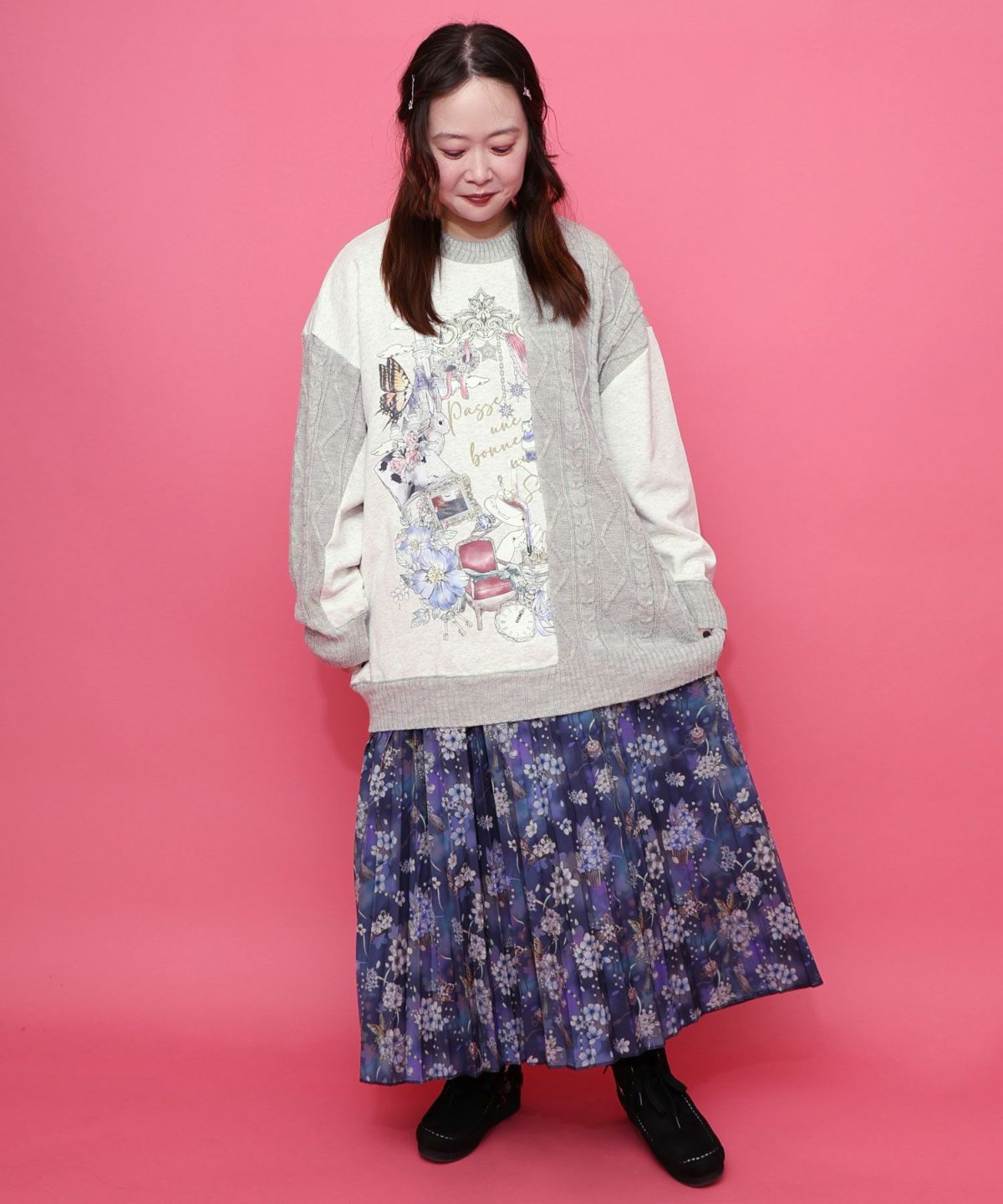 雅結×iS ScoLarコラボ 花蝶リバーシブルスカート-7