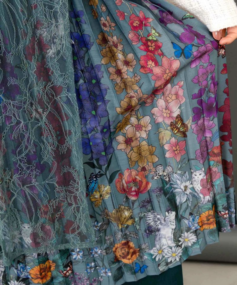 チュールスカート×花柄×プリーツスカート-9