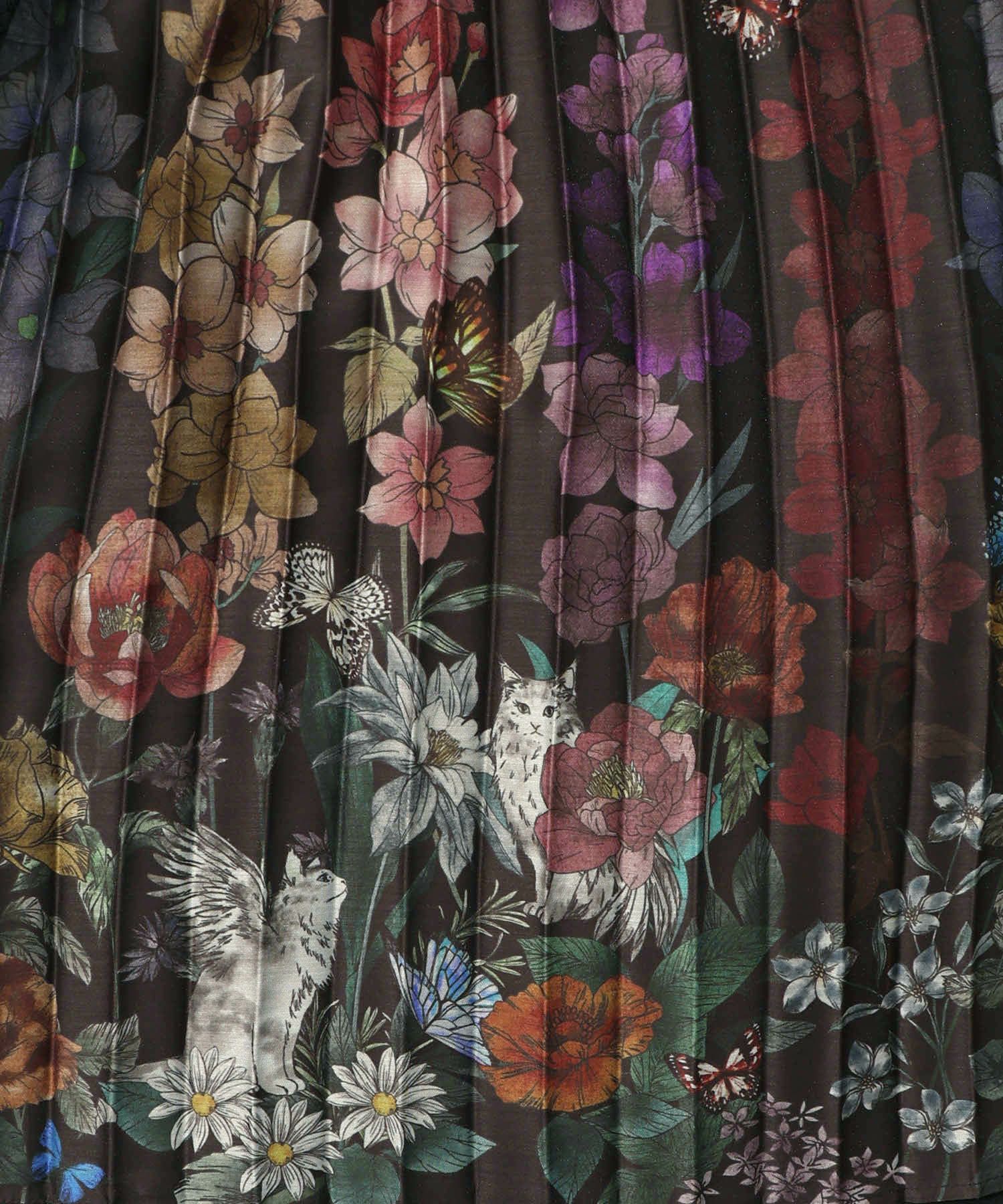 チュールスカート×花柄×プリーツスカート-11