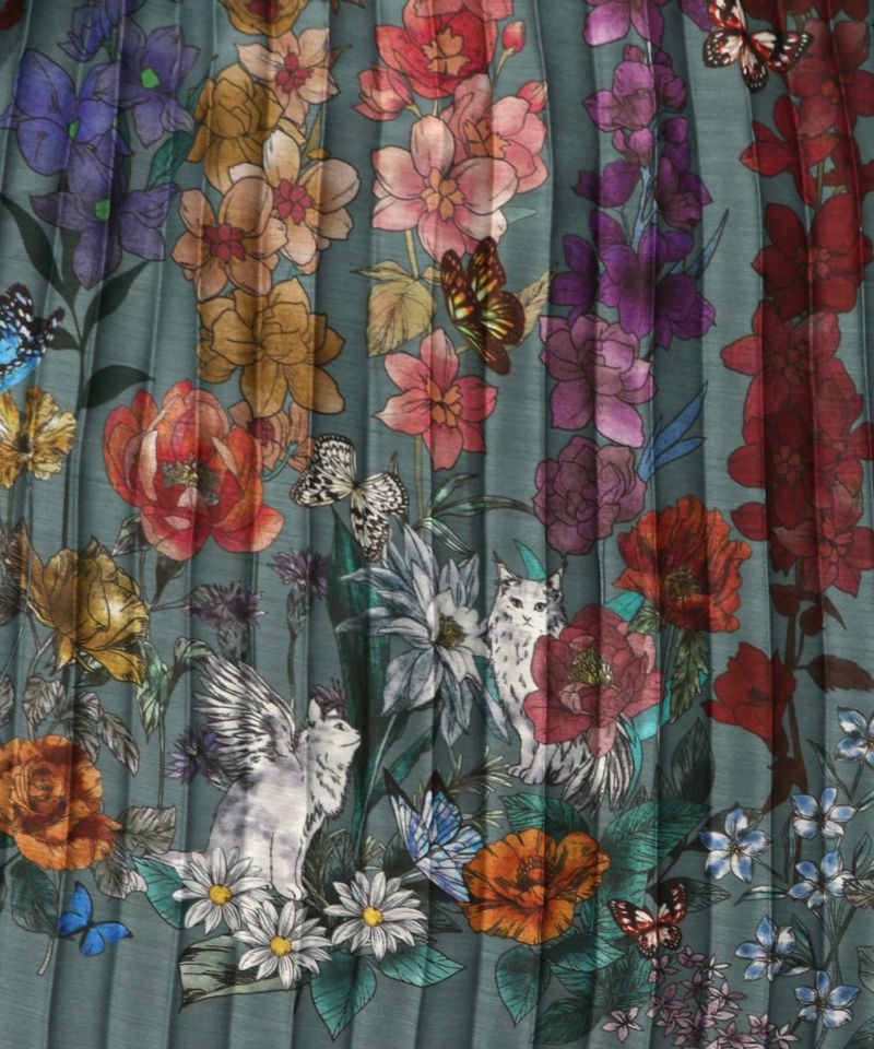 チュールスカート×花柄×プリーツスカート-13