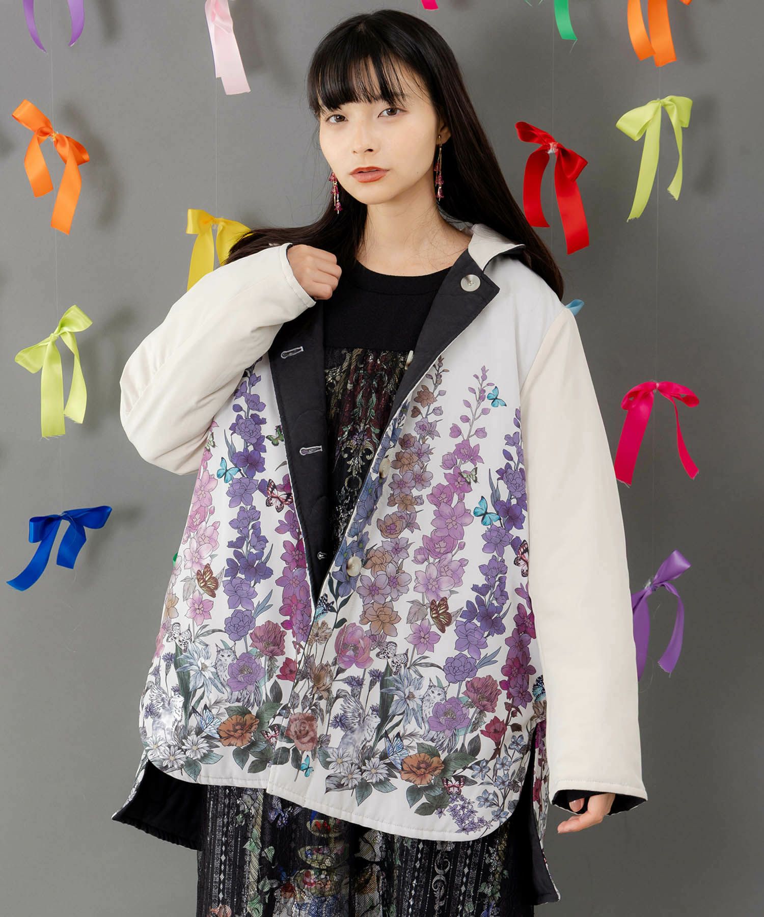 553290：花柄orキルティング リバーシブルブルゾンの通販-ScoLar