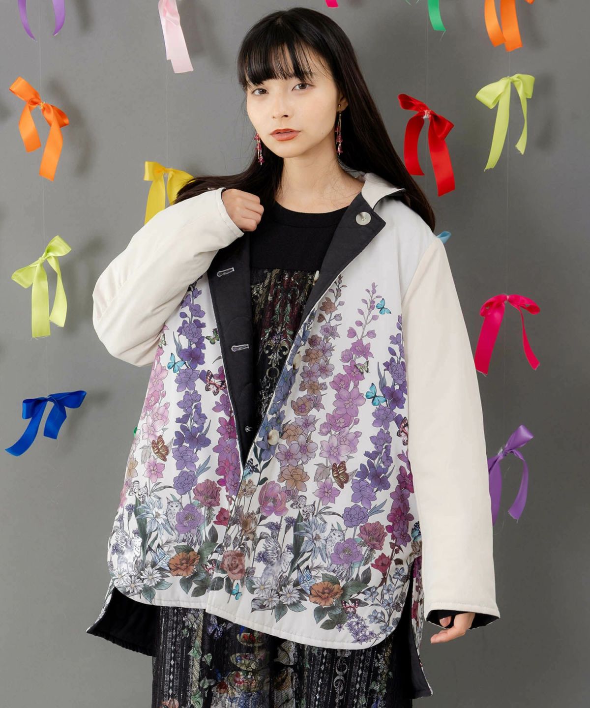 花柄orキルティング リバーシブルブルゾン-1