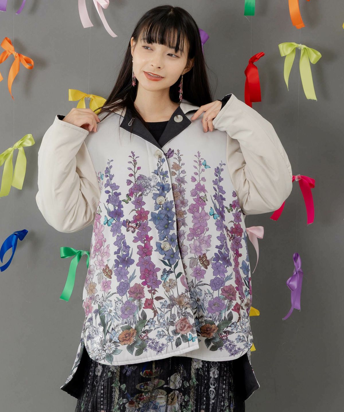 花柄orキルティング リバーシブルブルゾン-3