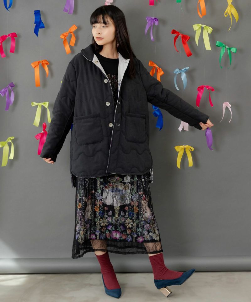 花柄orキルティング リバーシブルブルゾン-9