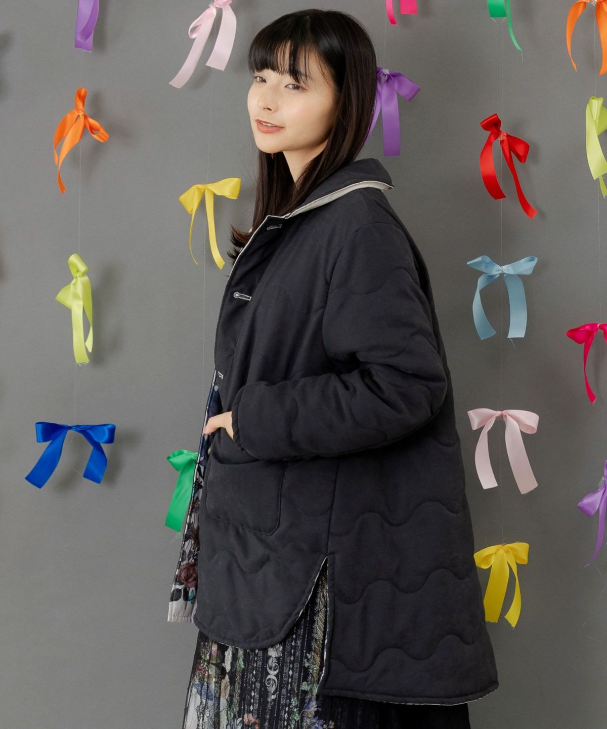 花柄orキルティング リバーシブルブルゾン-10