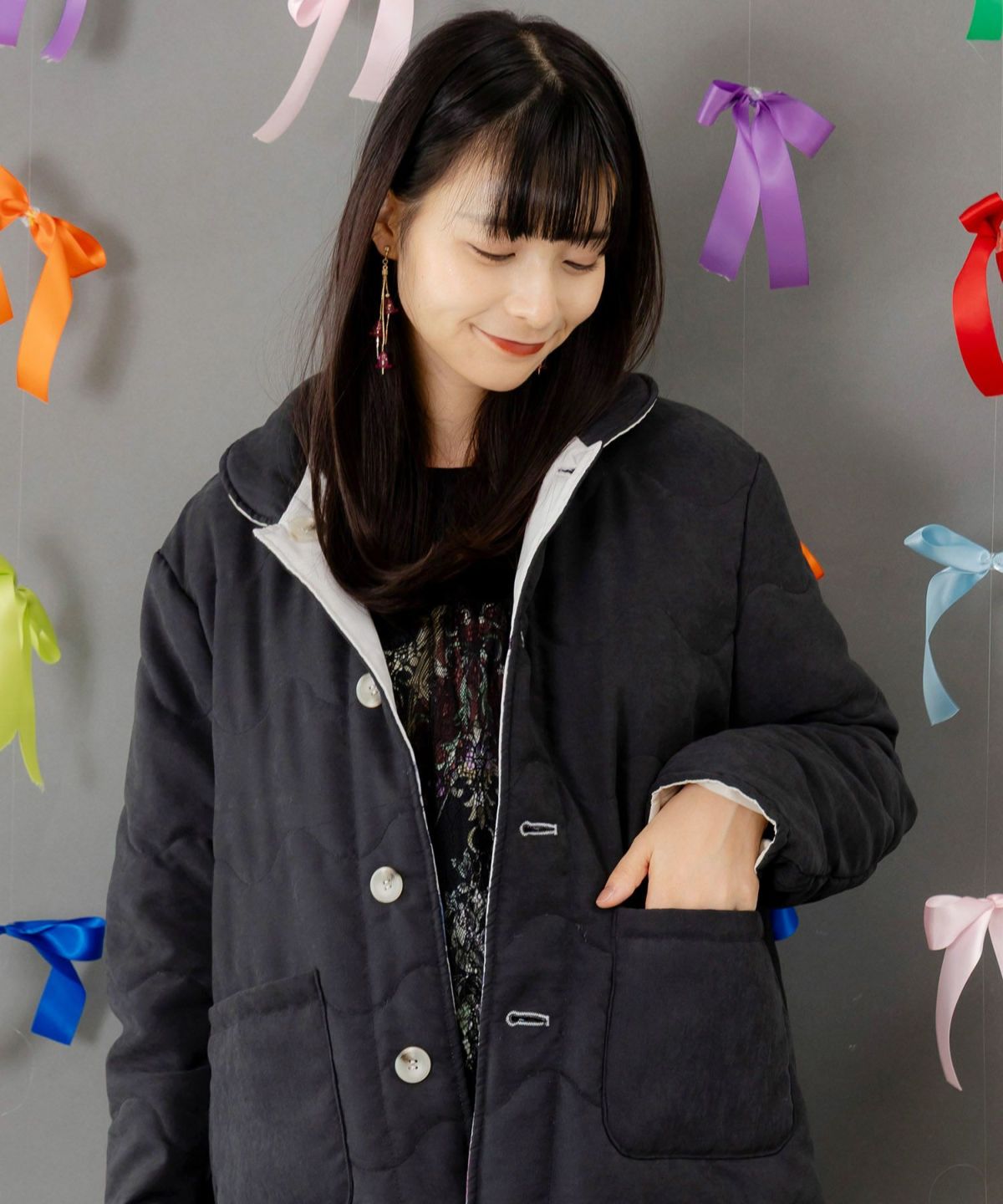 花柄orキルティング リバーシブルブルゾン-12