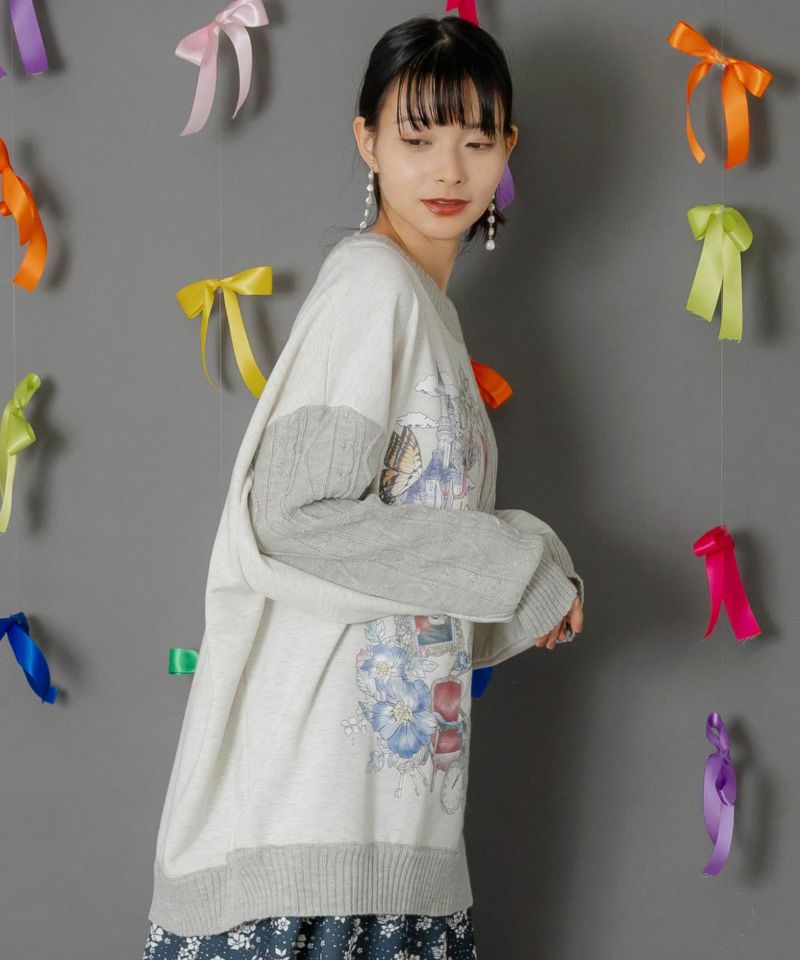 童話風プリント異素材切替プルオーバー-4