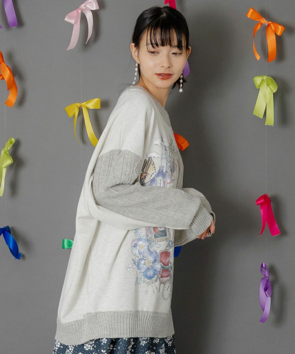 童話風プリント異素材切替プルオーバー-4