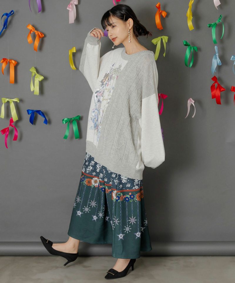 童話風プリント異素材切替プルオーバー-6