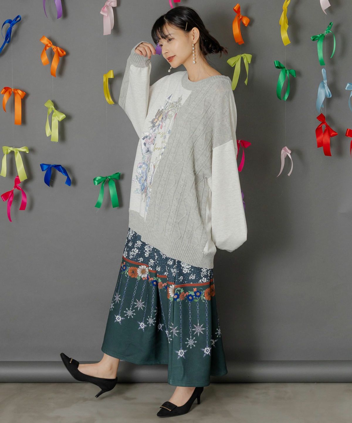 童話風プリント異素材切替プルオーバー-6