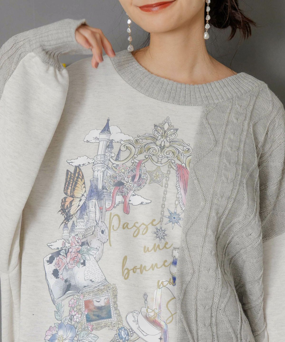 童話風プリント異素材切替プルオーバー-7