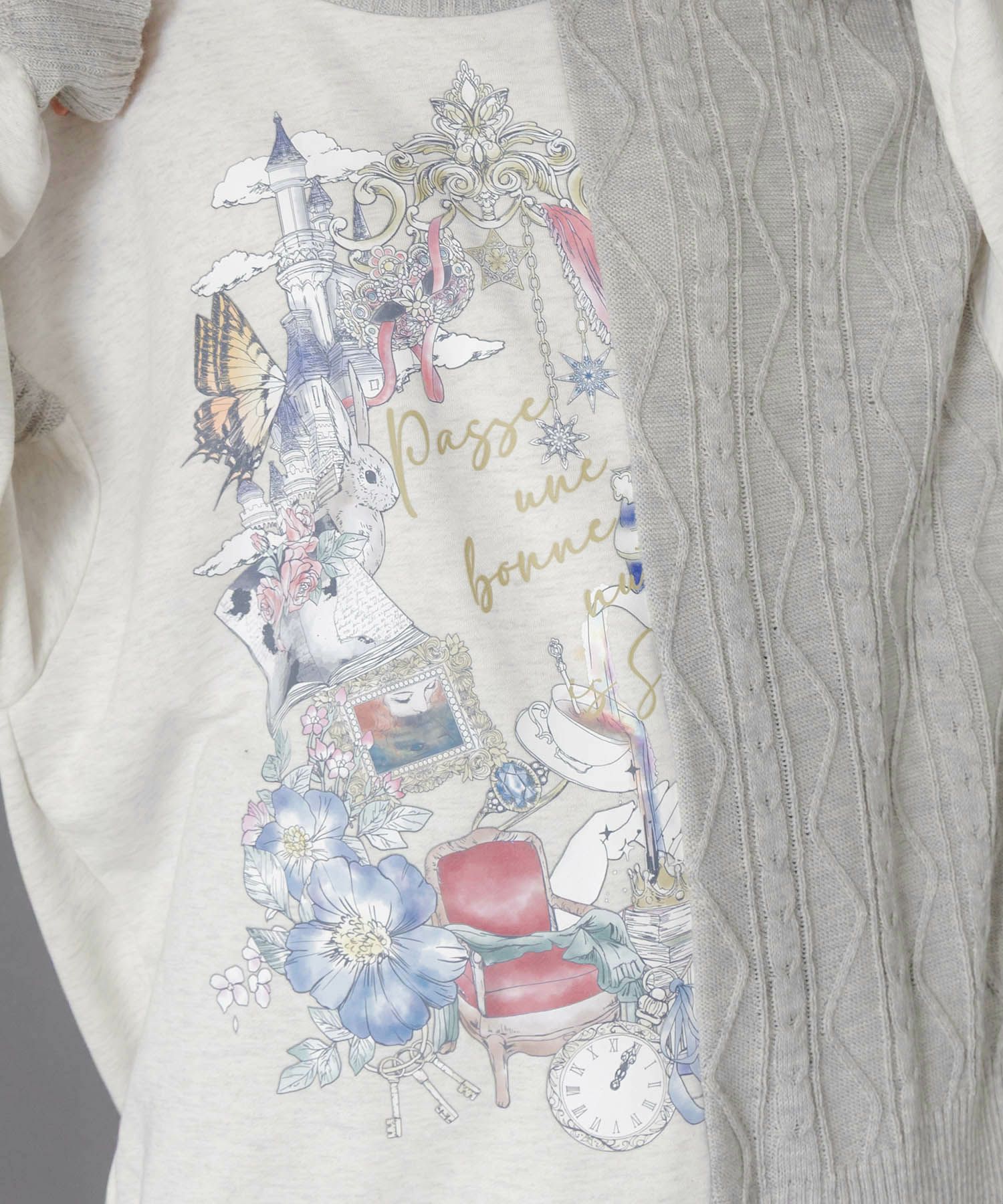 553288：童話風プリント異素材切替プルオーバーの通販-ScoLar