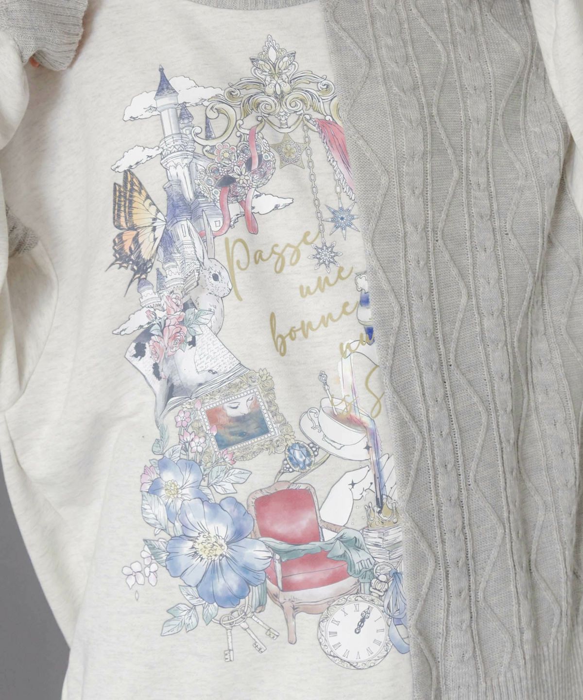 童話風プリント異素材切替プルオーバー-8