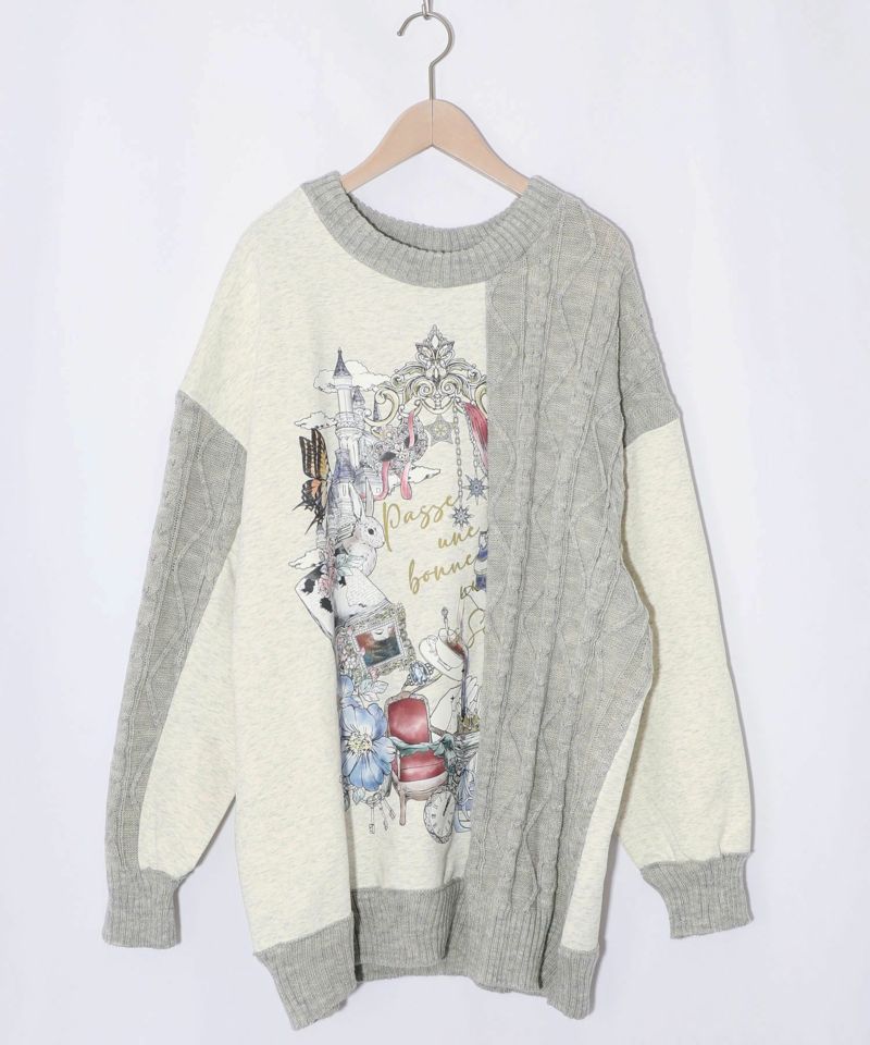 童話風プリント異素材切替プルオーバー-9