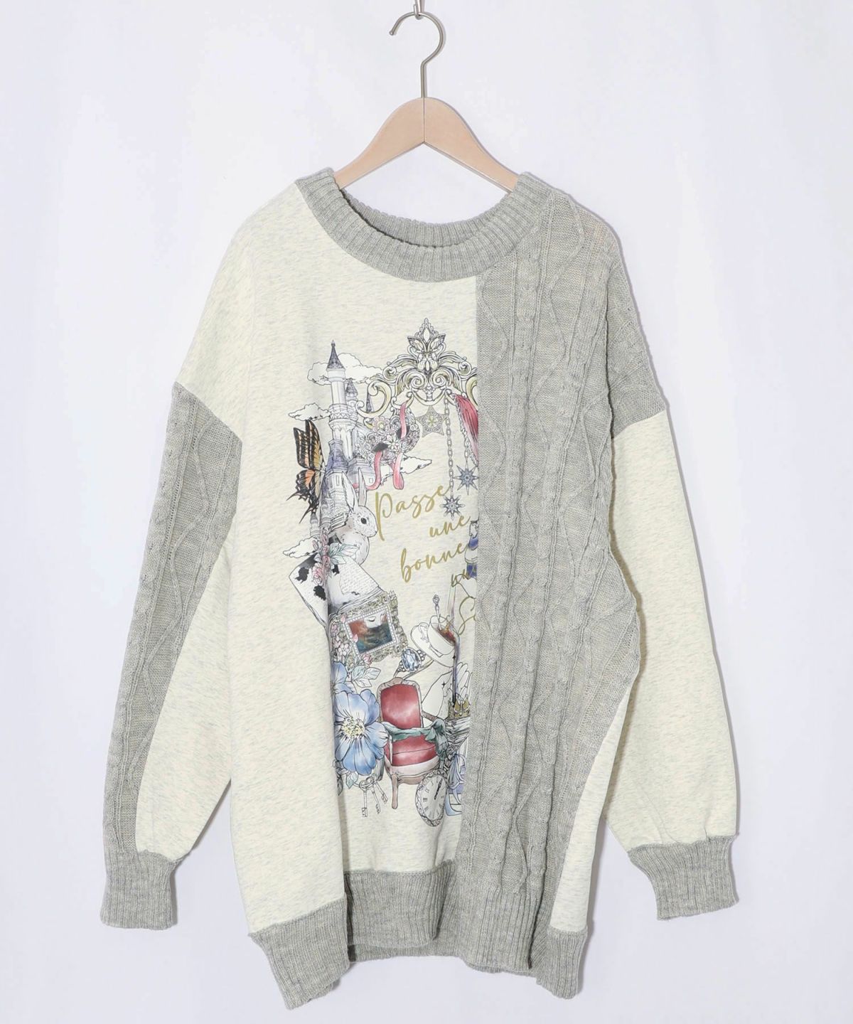 童話風プリント異素材切替プルオーバー-9
