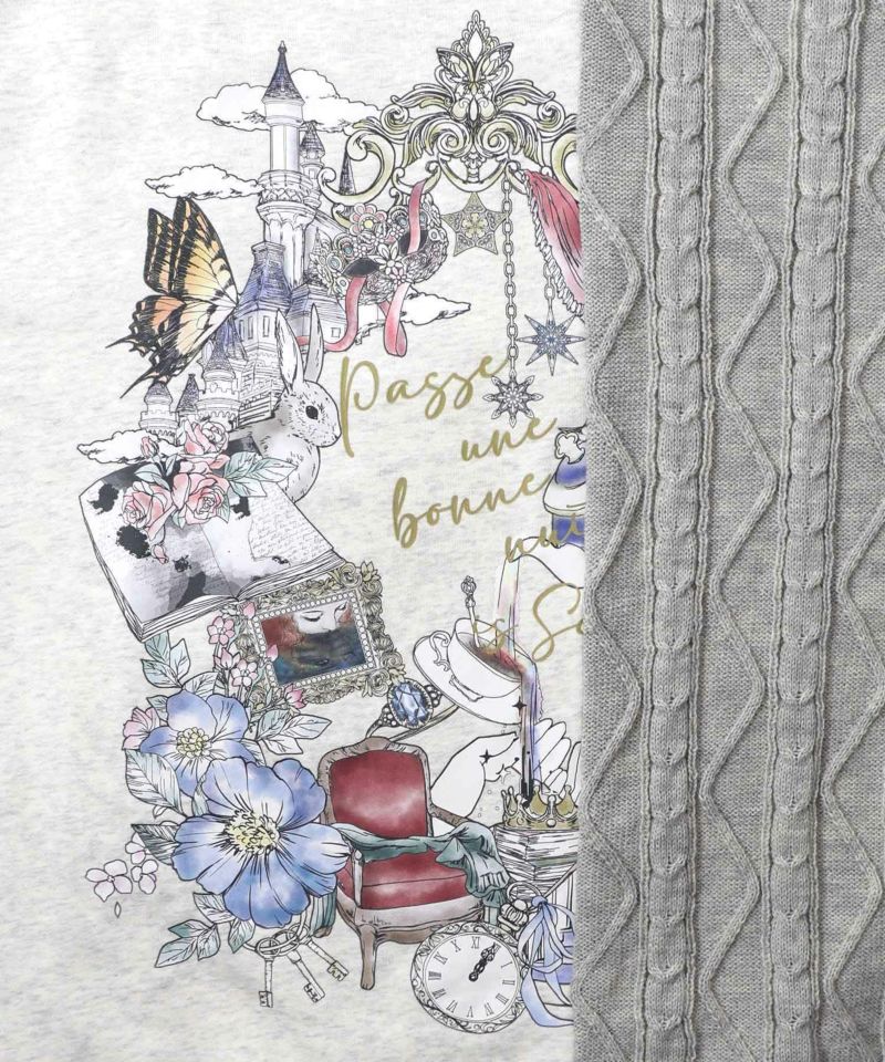 童話風プリント異素材切替プルオーバー-10