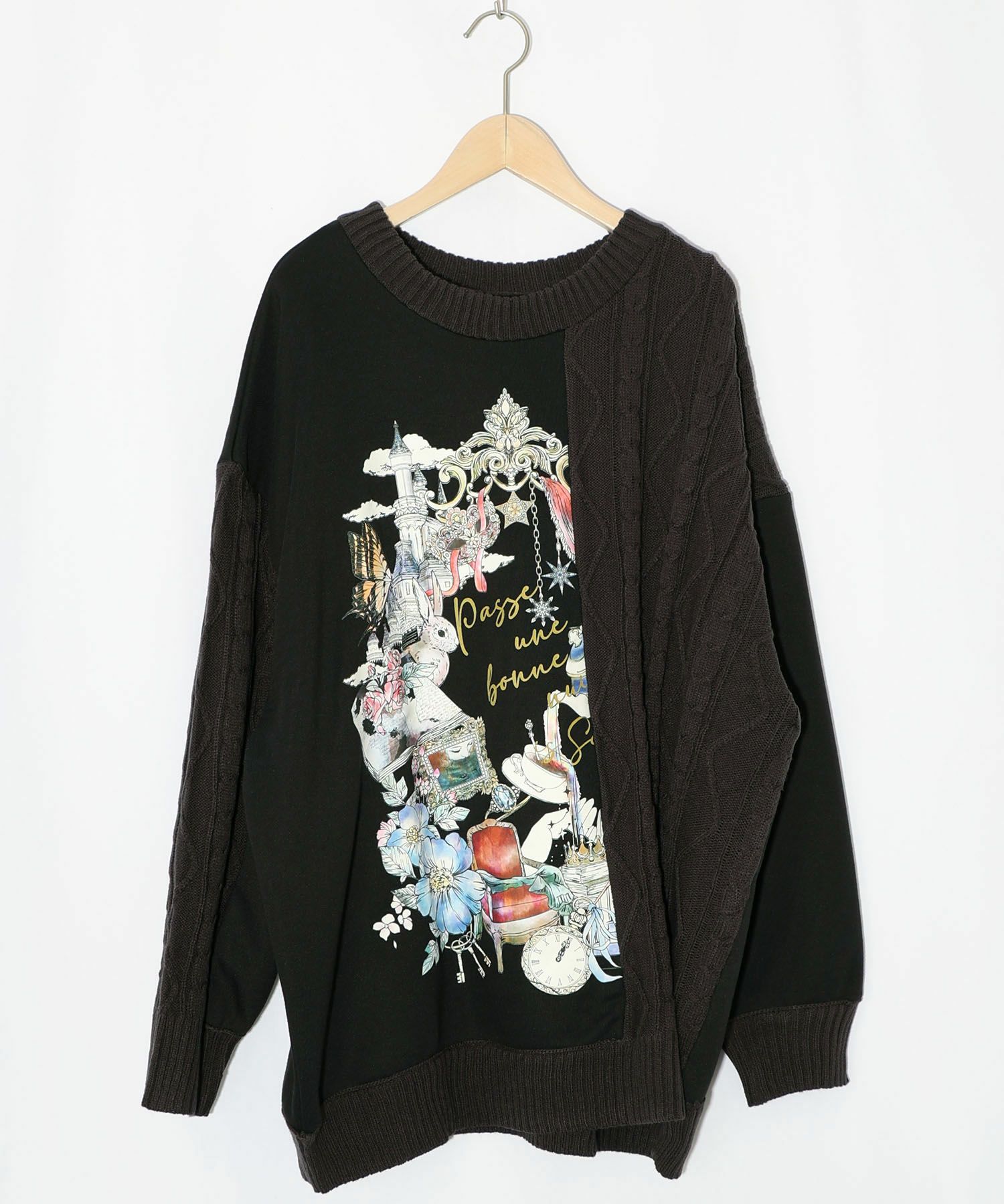 553288：童話風プリント異素材切替プルオーバーの通販-ScoLar